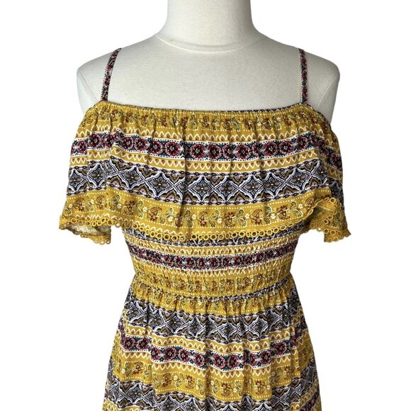 Lily Rose Baby Doll Dress Womens Medium Yellow Red Sleeveless Off Shoulder - Picture 4 of 10